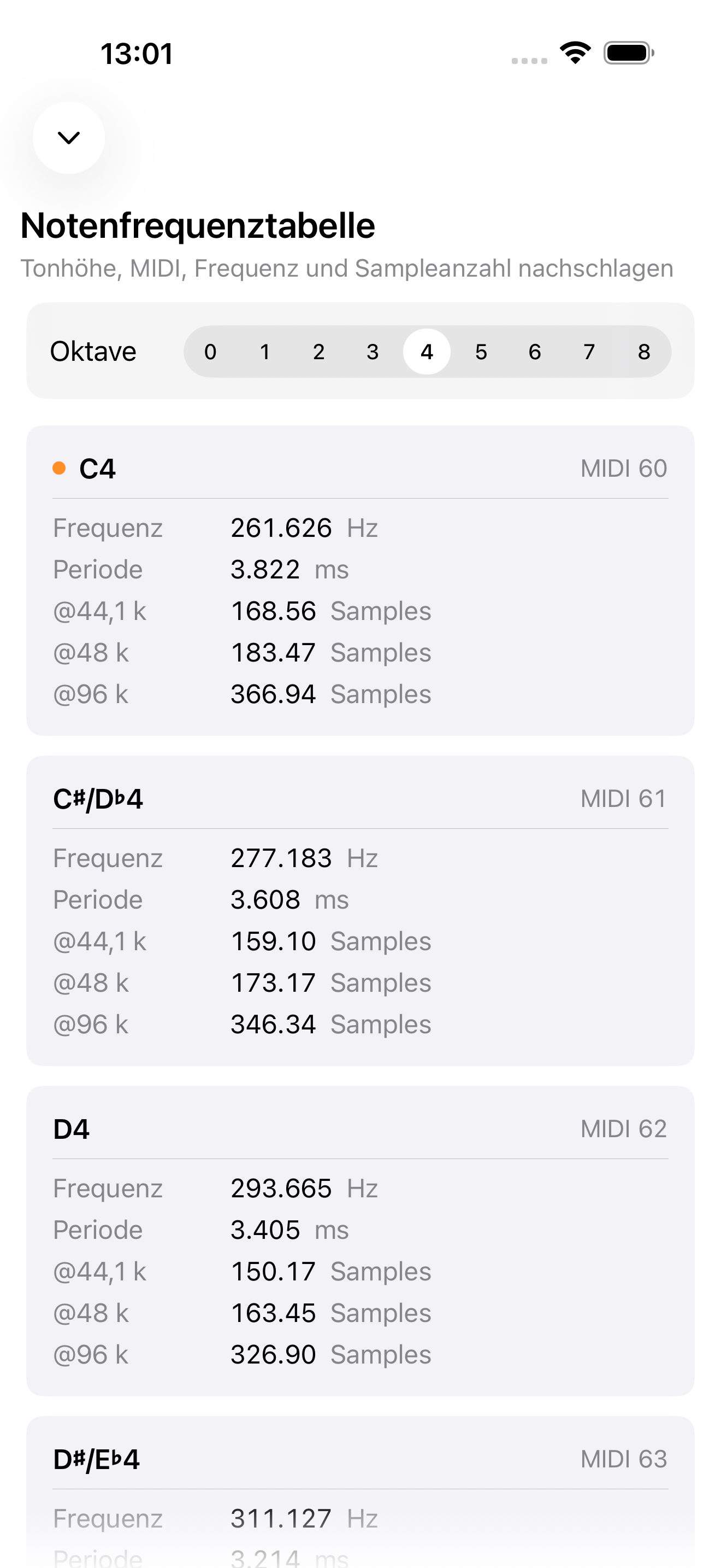 Note-zu-Frequenz-Umrechner auf iPhone